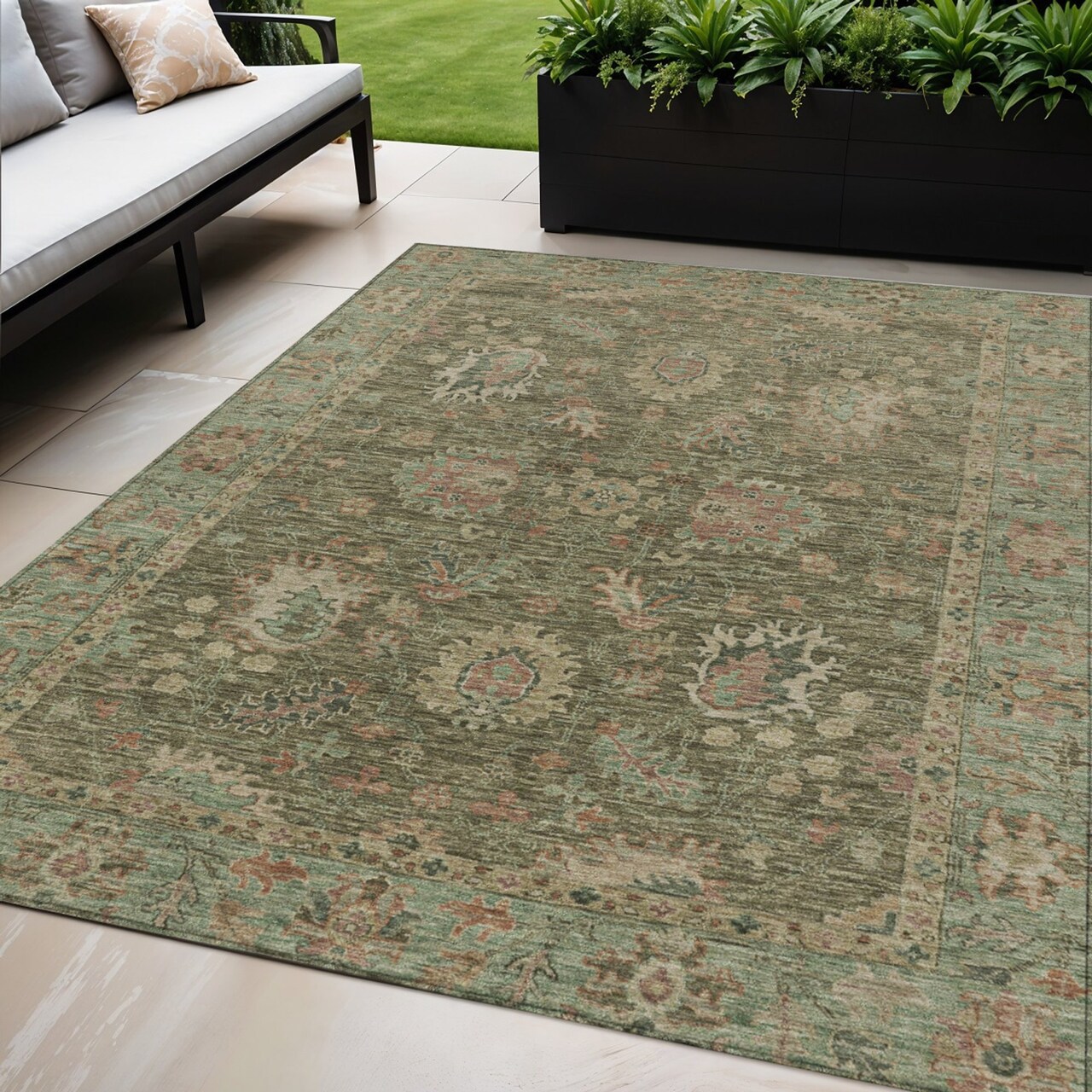 Edge Collections - 5' x 8' - Green - Area Rug for Washable Indoor and Outdoor Use Floral - 1 Piece
